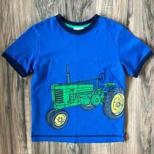 Hanna Anderson royal blue short sleeve shirt with green farm tractor graphic